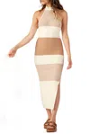 Lucca Brizo Knitted Halterneck Midi Dress In Ivory/tan In Neutral