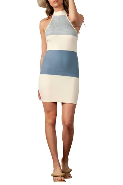 Lucca Candytuft Knitted Halterneck Mini Dress In Ivory/blue In Multi