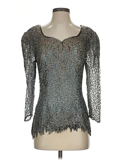 Pre-owned Lucca Couture 3/4 Sleeve Top Gray Sweetheart Neckline Tops