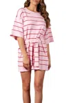 Lucca Cybelle Belted Knit Mini Dress In Pink Stripe