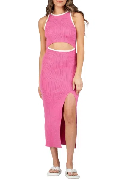 Lucca Denise Ribbed-knit Cutout Midi Dress In Bubblegum Pink