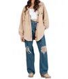 Lucca Fleece Button Down Shacket In Taupe In Grey