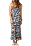 Lucca Freesia Floral-print Maxi Dress In Navy Floral In Blue