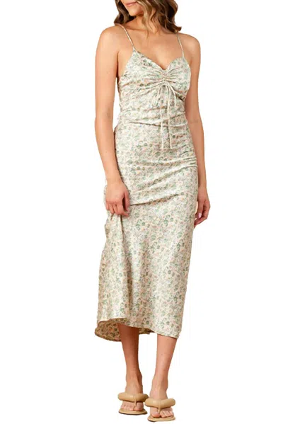Lucca Freesia Floral-print Satin Maxi Dress In Green Floral In Gray