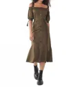 Lucca Gela Cold Shoulder Midi Dress In Olive In Green