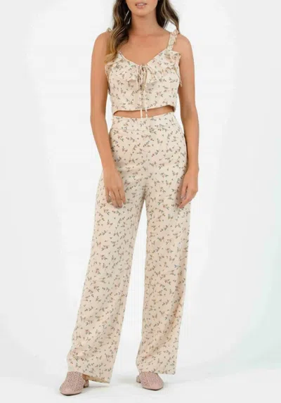 LUCCA IRIS PALAZZO FLORAL PRINT HIGH RISE WIDE LEG PANTS IN BROWN
