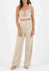 Lucca Iris Palazzo Wide Leg Floral Print High Rise Pants In Tan In Multi