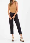 Lucca Mallroy Cotton High Rise Rolled Hem Striped Ankle Pants In Navy, Tan In Multi