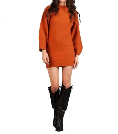 Lucca Miranda Balloon Sleeve Sweater Dress In Amber In Brown