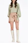 Lucca Misha Cropped Ribbed-knit Sweater In Moss In Beige