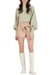 Lucca Misha Cropped Ribbed-knit Sweater In Moss In Green