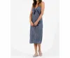 Lucca Nautical Linen Front Buttons Cotton Dress In Blue In Blue