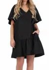 Lucca Poplin Short Sleeve Mini Dress In Black In Black
