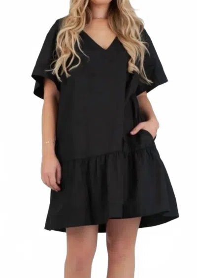 Lucca Poplin Short Sleeve Mini Dress In Black