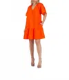 Lucca Poplin Short Sleeve Mini Dress In Orange In Red