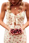 Lucca Ruffle Front Tie Cherry Print Dress In Ivory, Red In Multi
