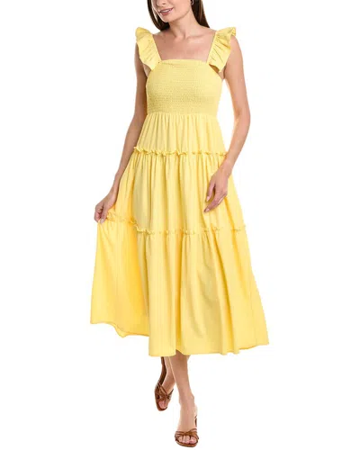 Lucca Smocked Tiered Midi Dress In Yellow