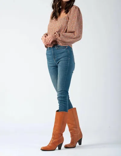 Lucca Square Neck Floral Long Sleeve Blouse In Clay In Grey