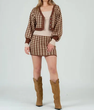 Lucca Sweater Knit Cardigan And Skirt Set In Brown In Multi