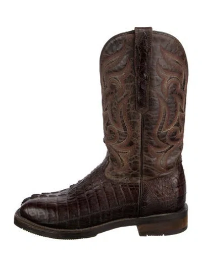 Pre-owned Lucchese Alligator Animal Print Western Boots In Brown