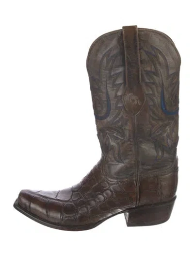 Pre-owned Lucchese Alligator Embroidered Accent Western Boots In Brown