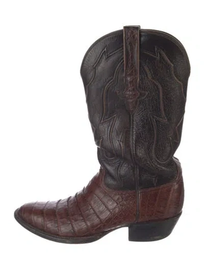 Pre-owned Lucchese Alligator Embroidered Accent Western Boots In Brown