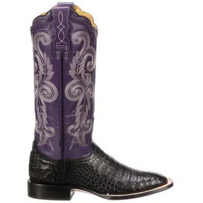 Pre-owned Lucchese Annalyn Crocodile Embroidery Square Toe Cowboy Womens Black, Purple Ca