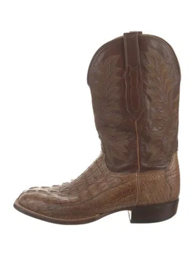 Pre-owned Lucchese Crocodile Animal Print Western Boots In Brown