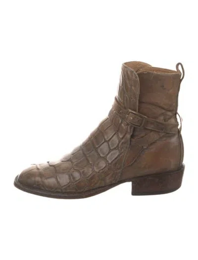 Pre-owned Lucchese Crocodile Boots In Brown