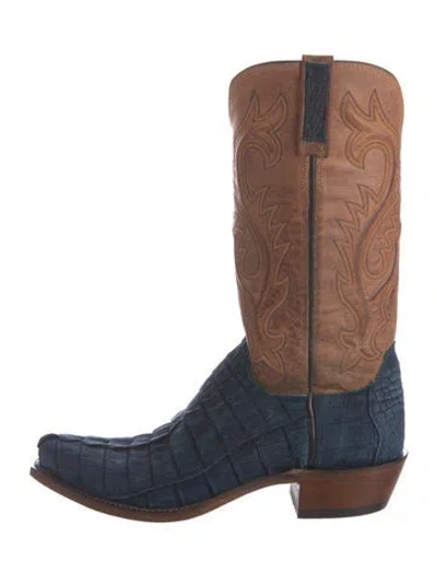 Pre-owned Lucchese Crocodile Embroidered Accent Western Boots In Brown