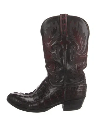 Pre-owned Lucchese Crocodile Embroidered Accent Western Boots In Multi