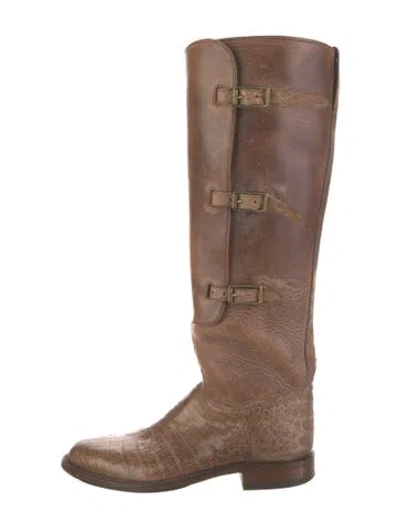 Pre-owned Lucchese Crocodile Riding Boots In Brown