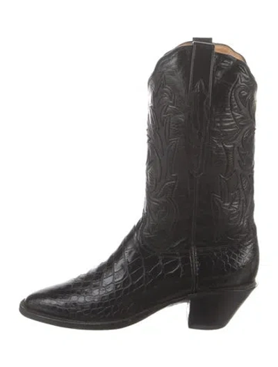 Pre-owned Lucchese Crocodile Western Boots In Black