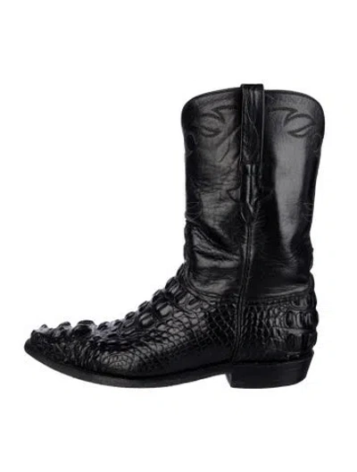 Pre-owned Lucchese Crocodile Western Boots In Black