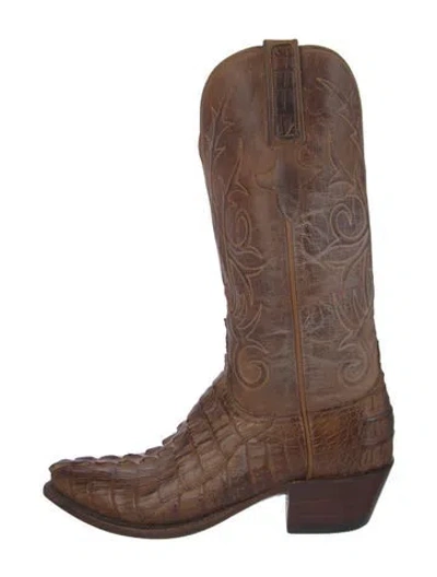 Pre-owned Lucchese Crocodile Western Boots In Brown