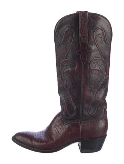 Pre-owned Lucchese Crocodile Western Boots In Brown