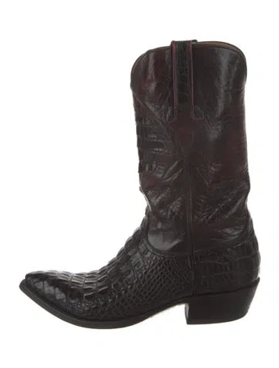 Pre-owned Lucchese Crocodile Western Boots In Red