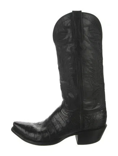 Pre-owned Lucchese Embossed Leather Animal Print Western Boots In Black