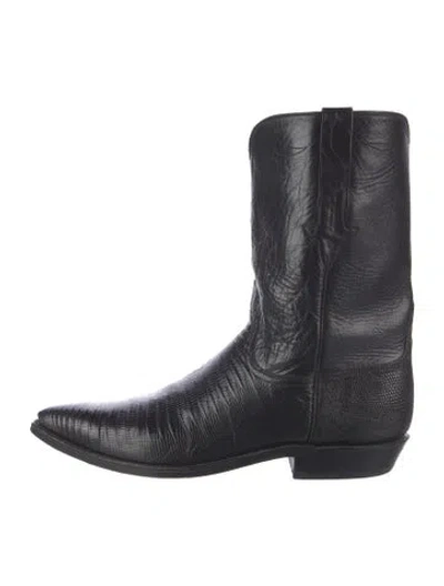 Pre-owned Lucchese Embossed Leather Animal Print Western Boots In Black