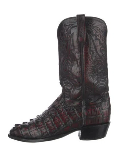 Pre-owned Lucchese Embossed Leather Animal Print Western Boots In Brown/burgundy