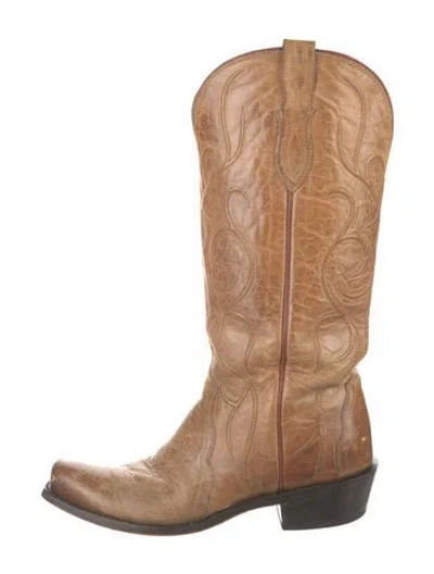 Pre-owned Lucchese Embossed Leather Patterned Western Boots In Brown
