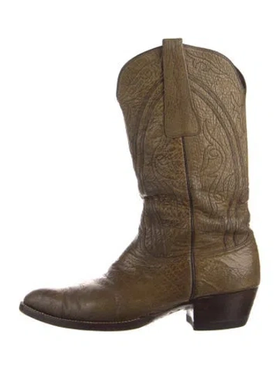Pre-owned Lucchese Embossed Leather Printed Western Boots In Green