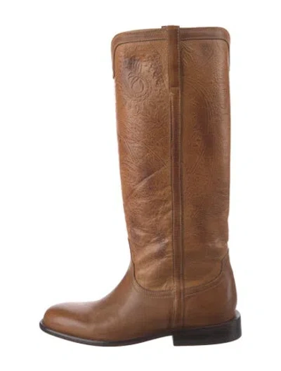 Pre-owned Lucchese Embossed Leather Riding Boots In Neutral