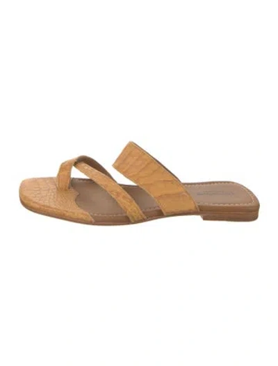 Pre-owned Lucchese Embossed Leather Slides In Neutral