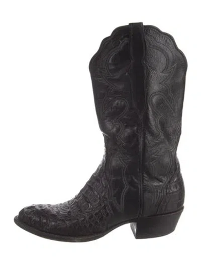 Pre-owned Lucchese Embossed Leather Western Boots In Black