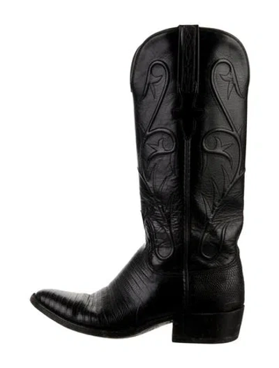 Pre-owned Lucchese Embossed Leather Western Boots In Black