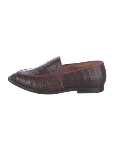 Pre-owned Lucchese Leather Animal Print Loafers In Brown