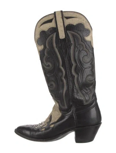 Pre-owned Lucchese Leather Animal Print Western Boots In Black
