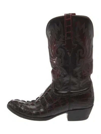 Pre-owned Lucchese Leather Animal Print Western Boots In Black