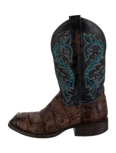 Pre-owned Lucchese Leather Animal Print Western Boots In Black